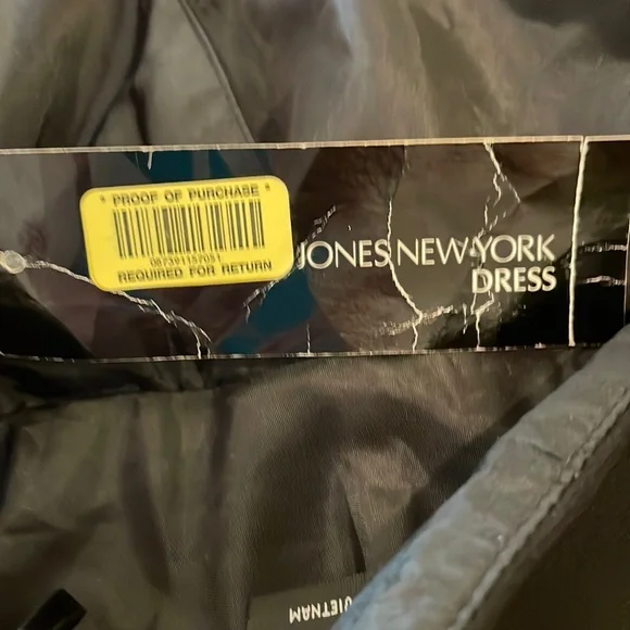 JONES NEW YORK DRESS 14 Black Satin Midi Cocktail Dress Fit and Flair NWT - Picture 12 of 14